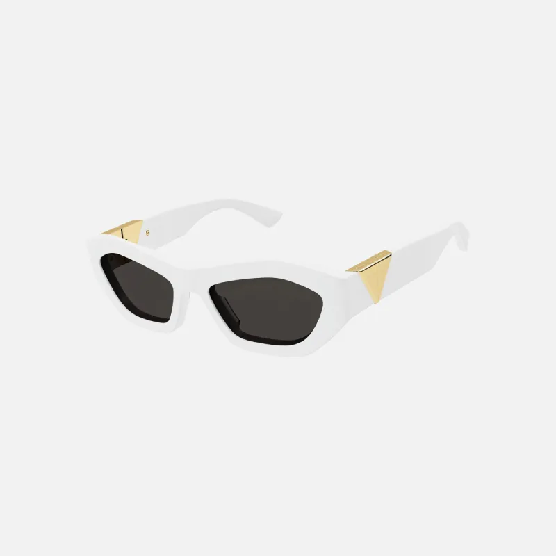Bottega Veneta Acetate Square Frame with Gold Triangle Hinge - White with Grey Lens sold by Kith