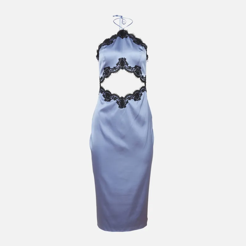Fleur du Mal Silk and Lace Halter Dress - Denim sold by Kith