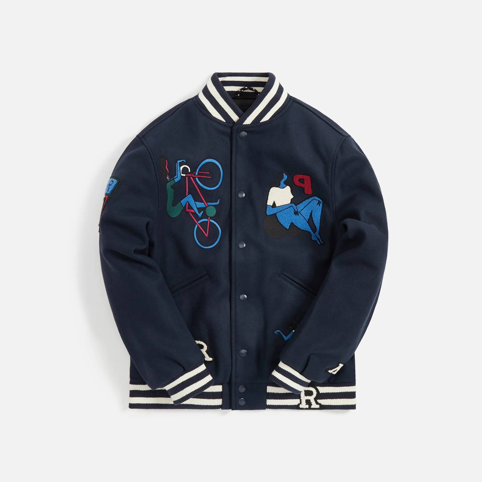 by Parra Run Sit & Bike Varsity Jacket - Navy Blue sold by Kith