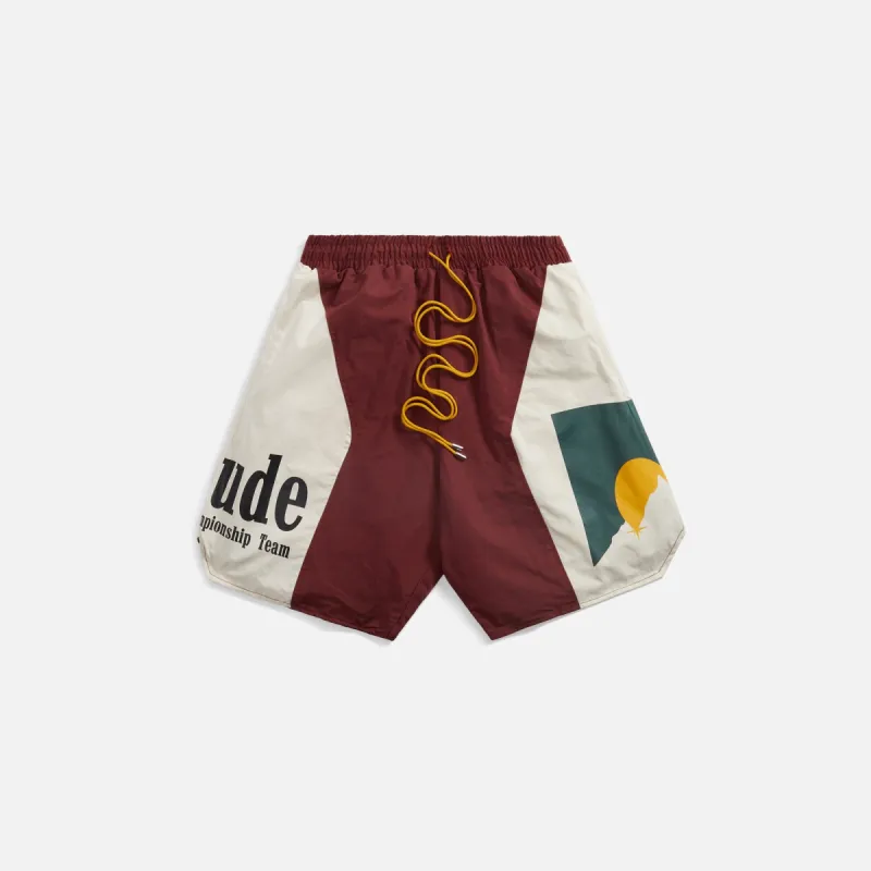 Rhude Panel Logo Short - Maroon / White sold by Kith