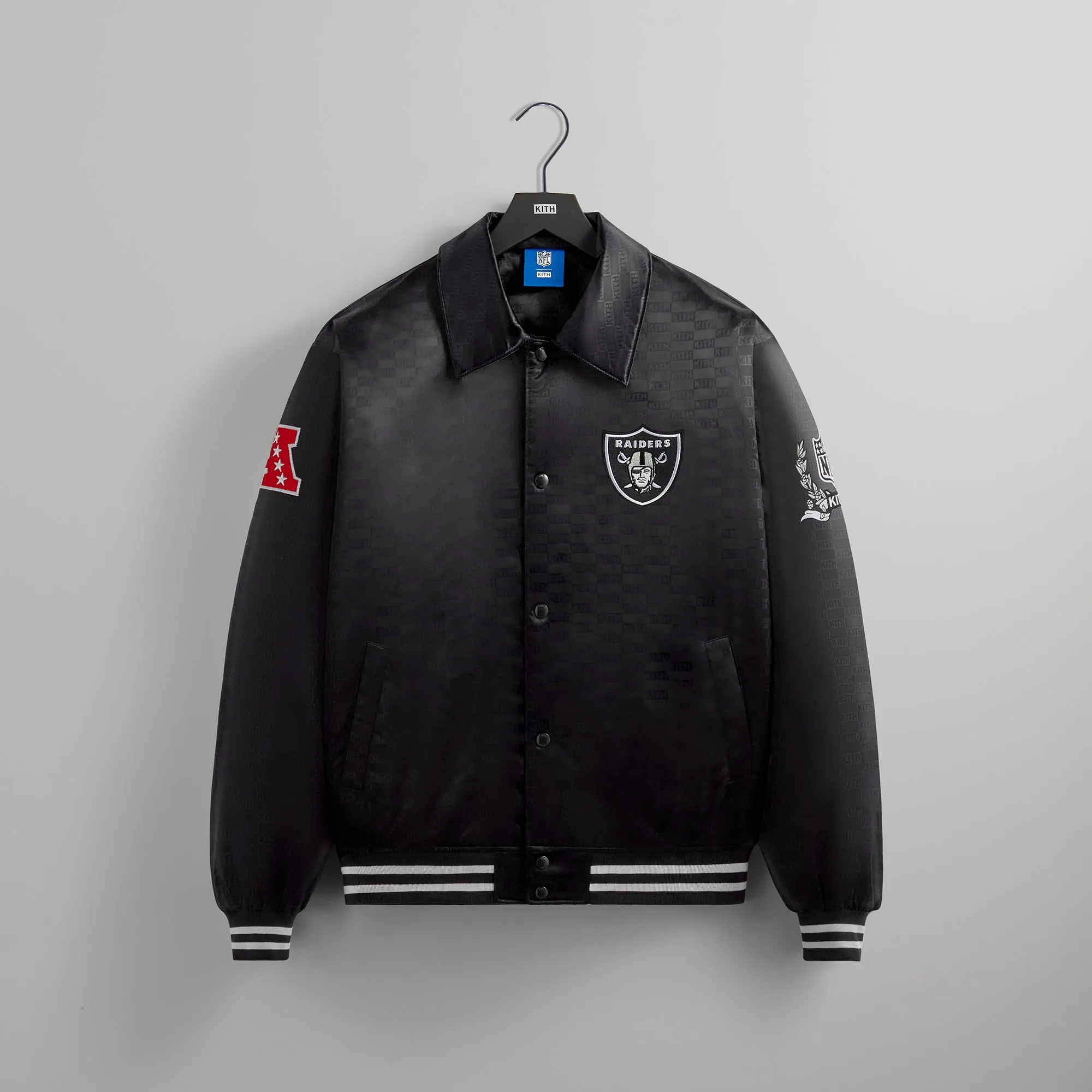 Kith for the NFL: Raiders Satin Bomber Jacket - Black sold by Kith