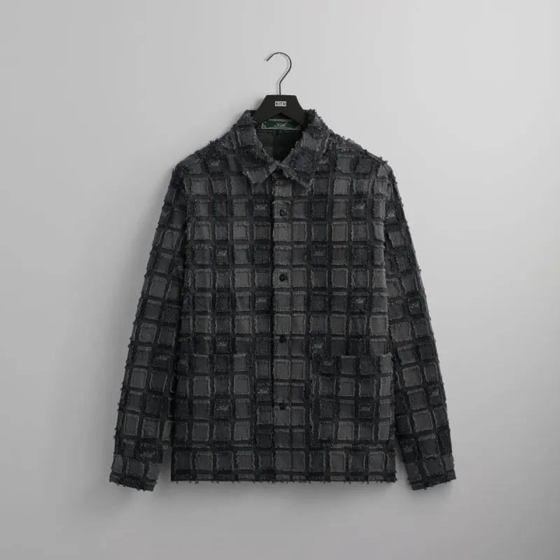 Kith Fils Coupe Check Long Sleeves Boxy Collared Overshirt - Black sold by Kith