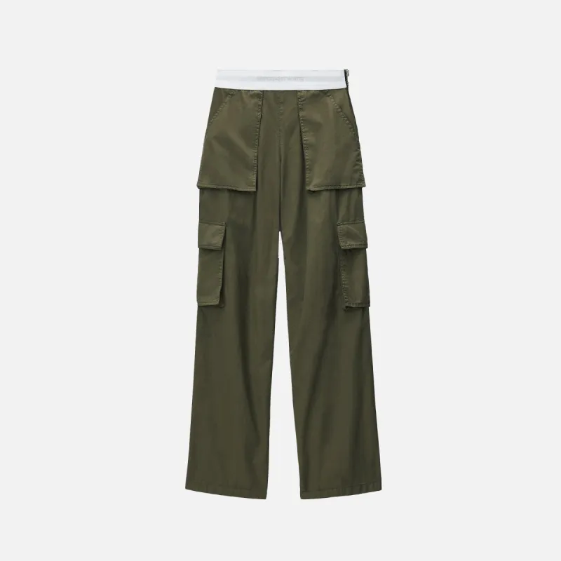Alexander Wang Mid Rise Cargo Rave Pant - Army Green sold by Kith