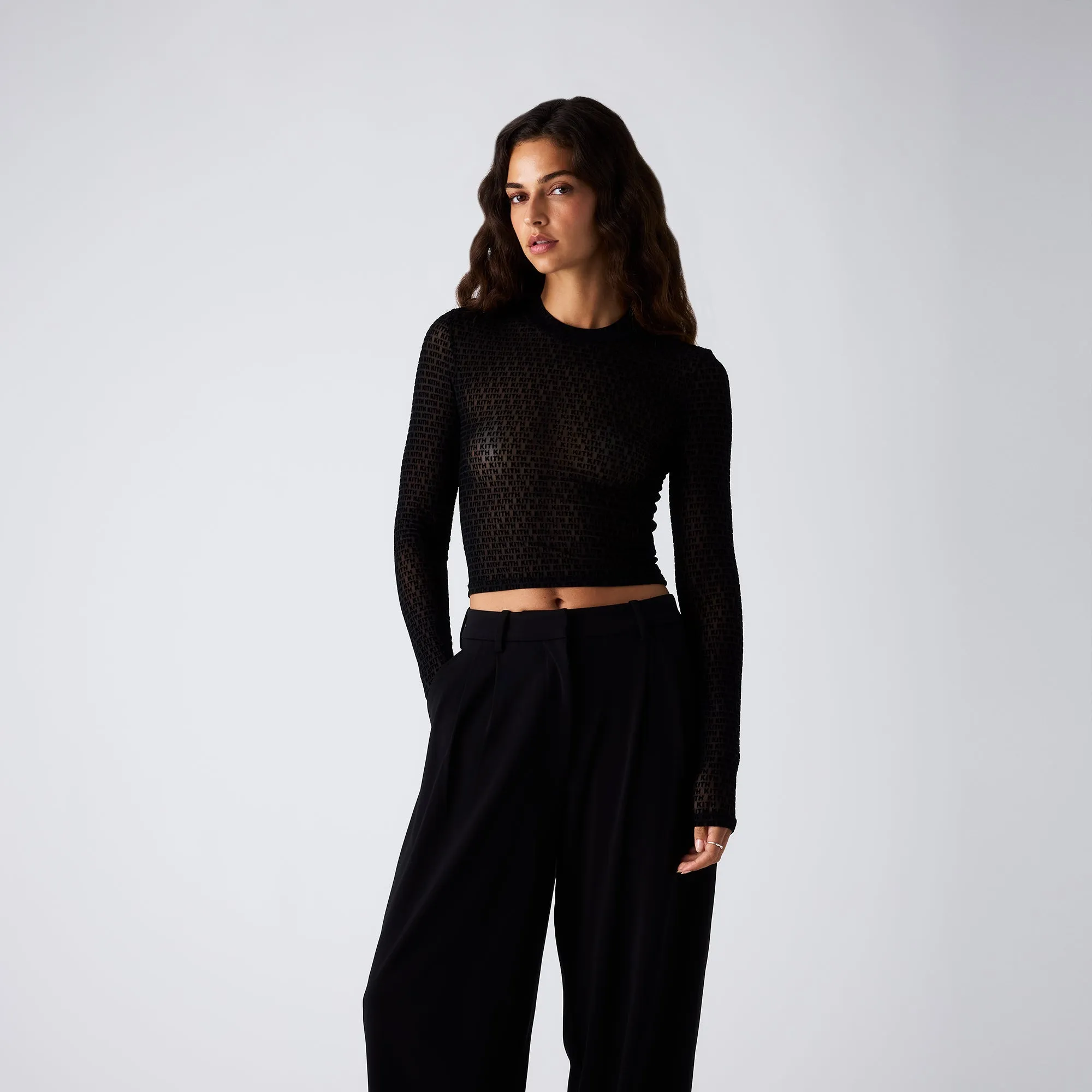 Kith Women Mulberry Monogram Mesh Long Sleeve Tee - Black sold by Kith product image thumbnail 2
