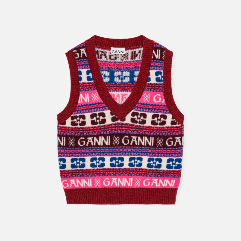 Ganni Logo Wool Mix Vest - Multi made by Ganni
