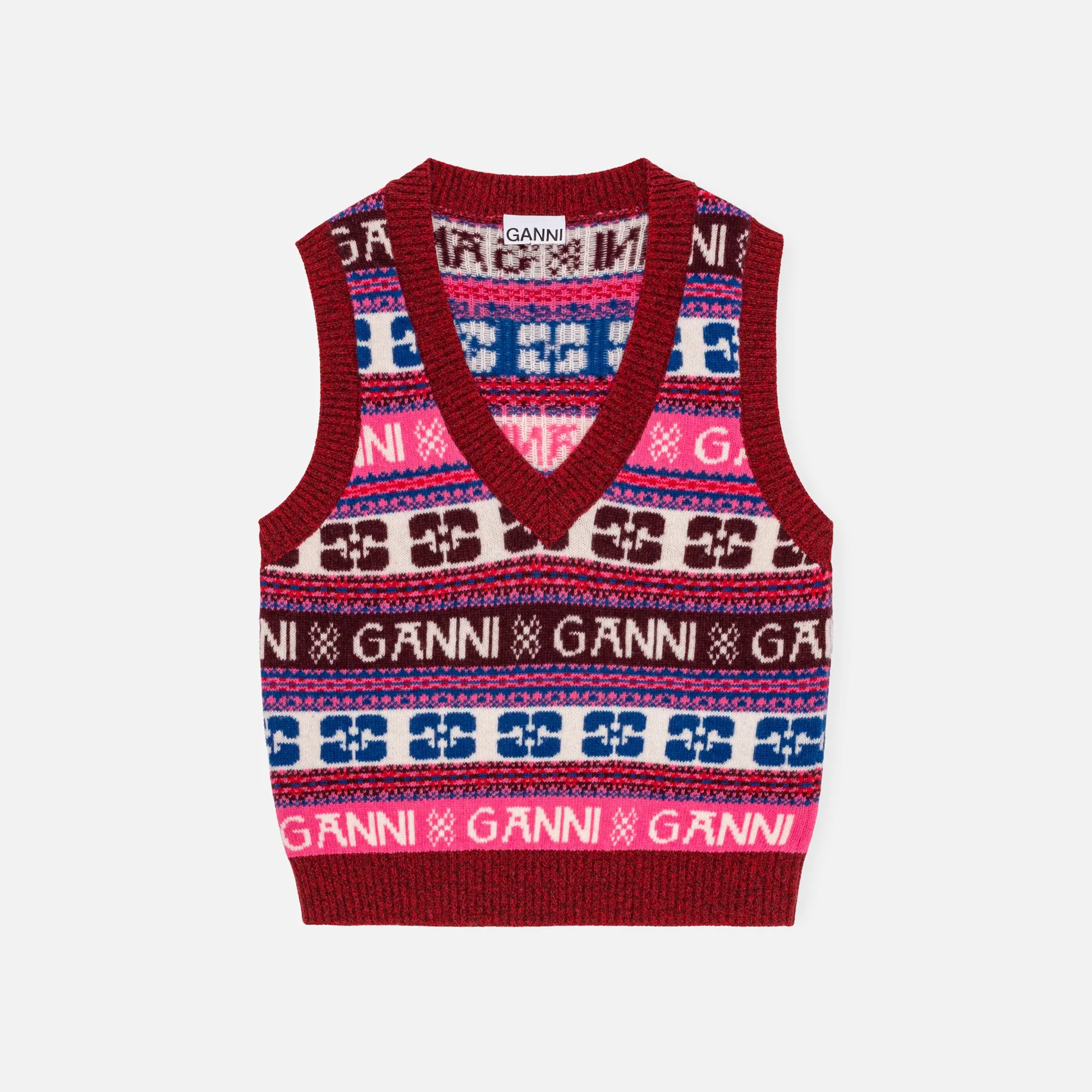 Ganni Logo Wool Mix Vest - Multi sold by Kith