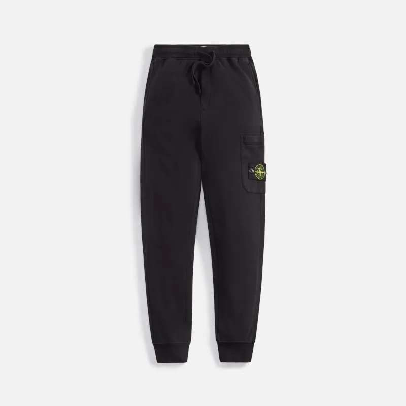 Stone Island Brushed Cotton Fleece Garment Dyed Cargo Sweatpant - Black sold by Kith