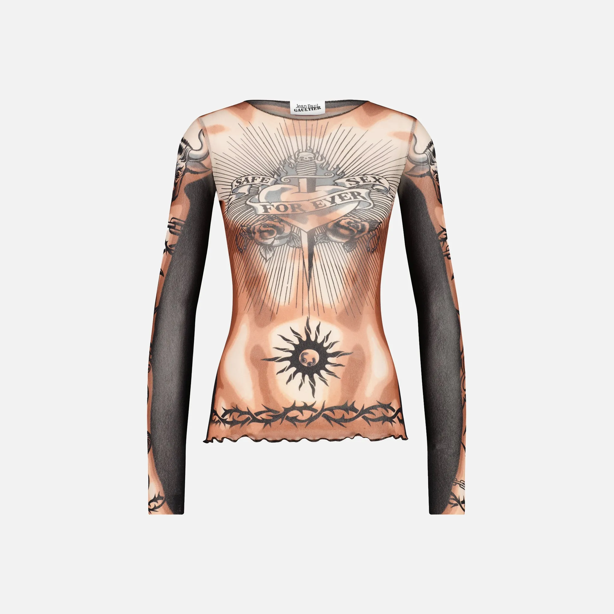 Jean Paul Gaultier Long Sleeve Crew Neck Top - Safe Sex Tattoo sold by Kith