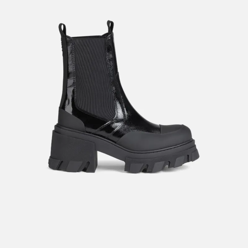Ganni Cleated Heeled Mid Chelsea Boot - Naplack Black sold by Kith