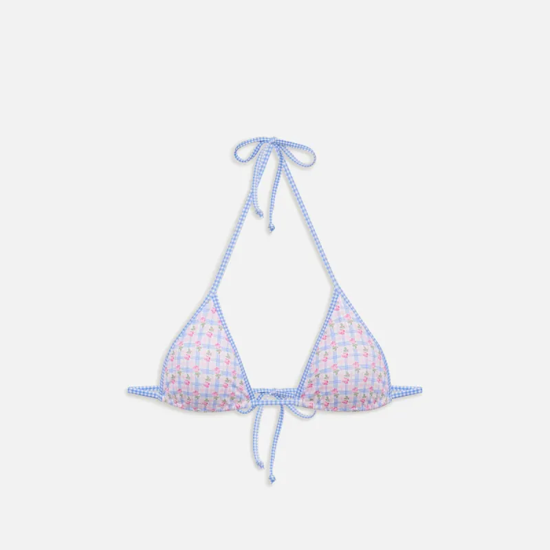 Frankies Bikinis Nick Plaid Triangle Bikini Top - Rose Picnic sold by Kith