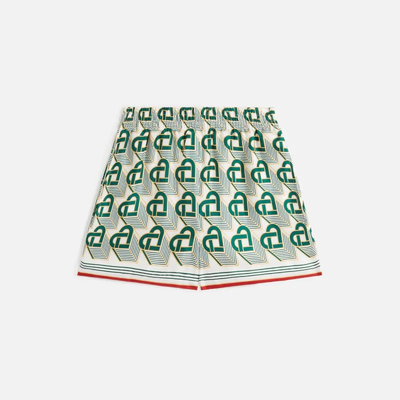Casablanca Printed Silk Shorts - Monogram Green sold by Kith