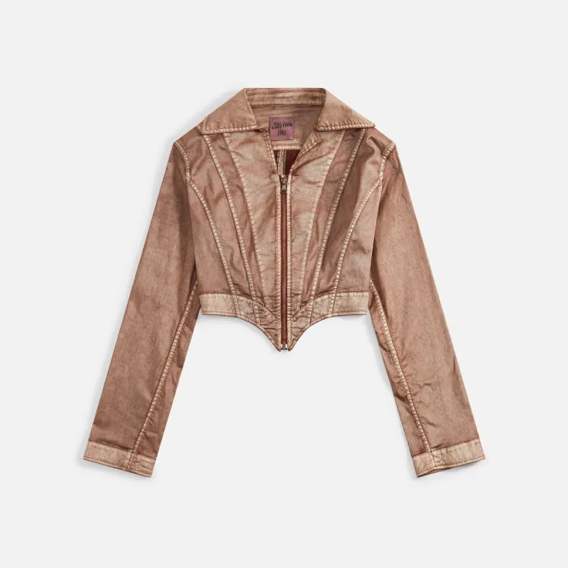 Jean Paul Gaultier x KNWLS Laced Jacket with Topstiched and Branded Patch Details - Brown sold by Kith