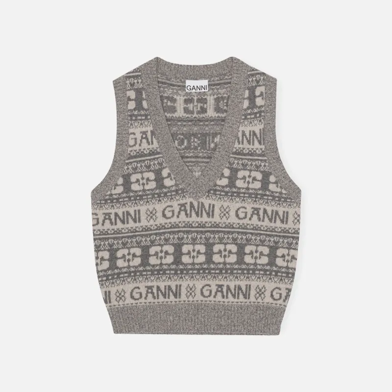 Ganni Logo Wool Mix Vest - Frost Gray made by Ganni