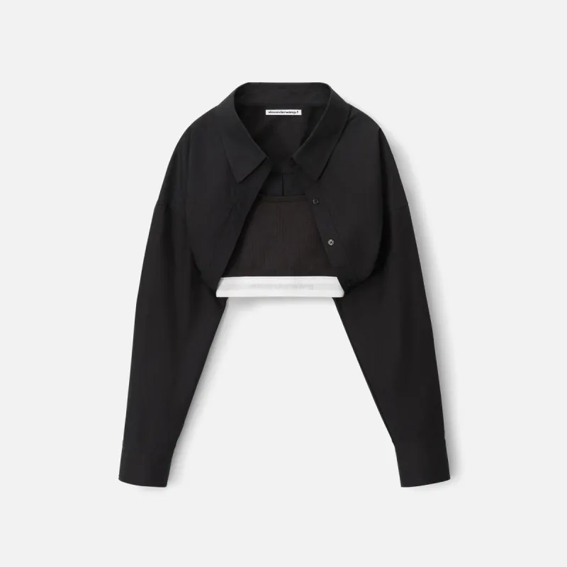 T by Alexander Wang Tucked Shirt Bolero and Logo Elastic Top - Black sold by Kith
