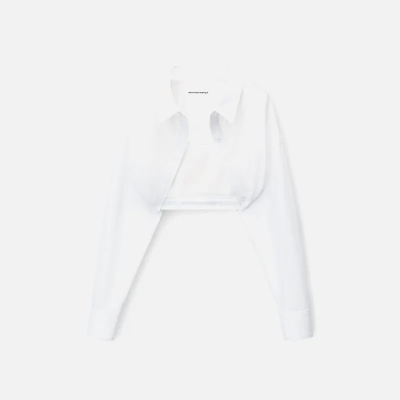 T by Alexander Wang Tucked Shirt Bolero and Logo Elastic Top - White sold by Kith