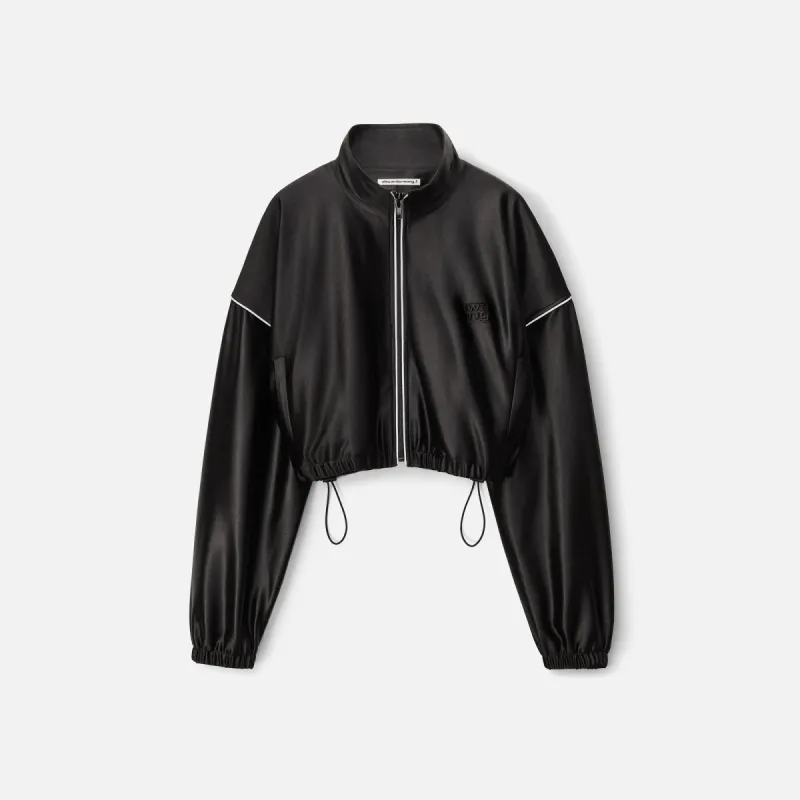 T by Alexander Wang Cropped Track Jacket with Stacked Wang Puff Logo - Black sold by Kith