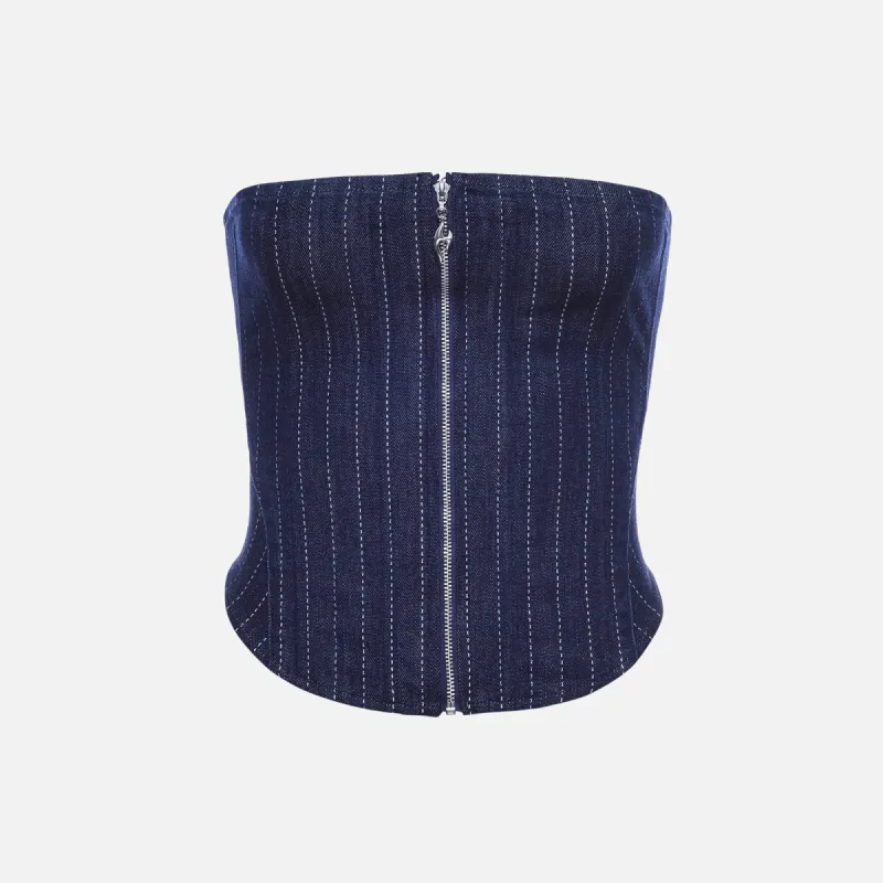 Miaou Riley Corset - Varsity Pinstripe sold by Kith