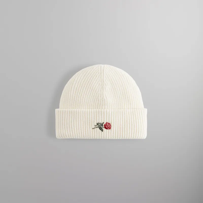 Kith Script Rose Felt Embroidery Cotton Beanie - Sandrift PH sold by Kith