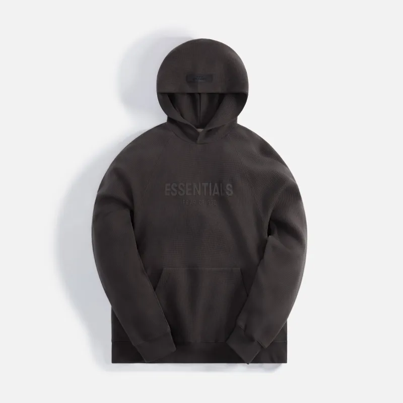 Essentials Heavy Waffle Raglan Hoodie - Off-Black sold by Kith
