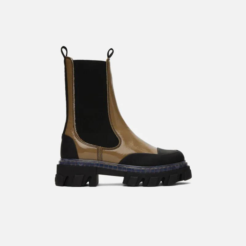 Ganni Cleated Heeled Mid Chelsea Boot - Petrified Oak sold by Kith
