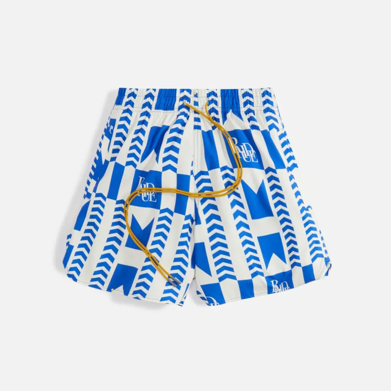 Rhude Blue Grasse Swim Trunks - Blue White sold by Kith