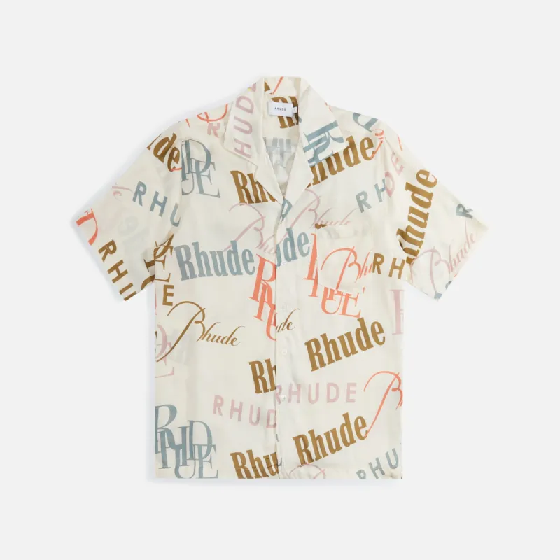 Rhude Mash-Up Logo Button Up Shirt - Cream sold by Kith
