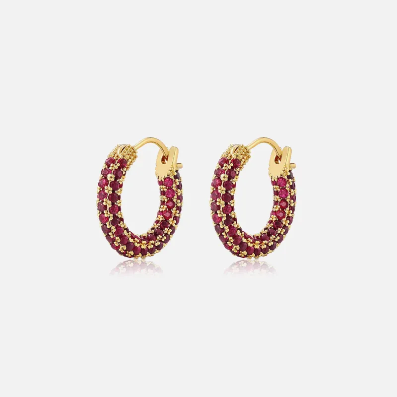 Luv AJ Pave Amalfi Huggies - Ruby Red / Gold sold by Kith