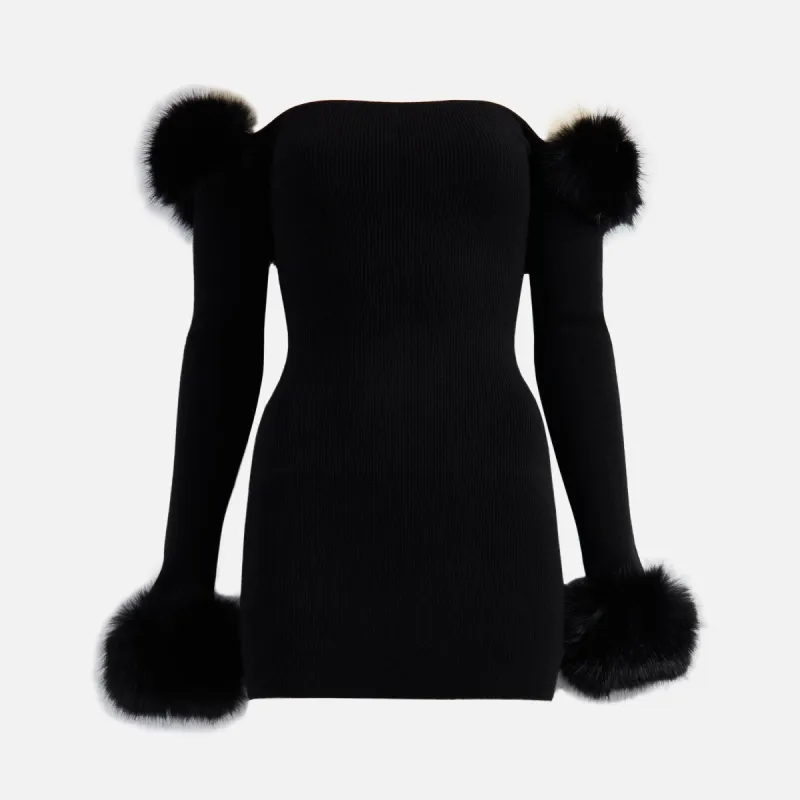 GUIZIO Faux Fur Off The Shoulder Mini Dress - Black sold by Kith