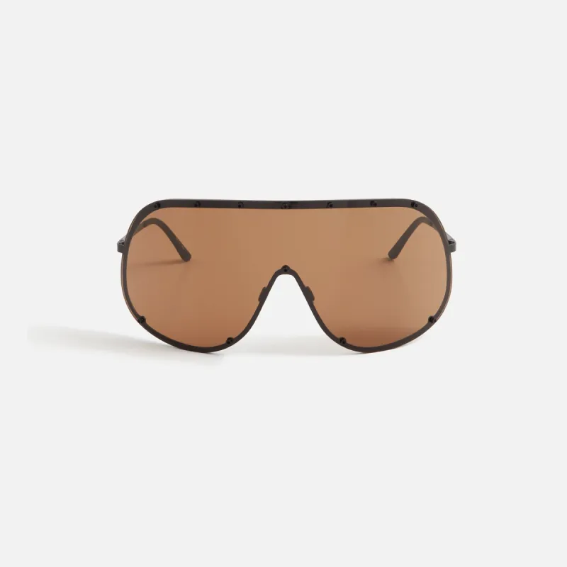 Rick Owens Shield Sunglasses - Black Temple / Brown Lens sold by Kith