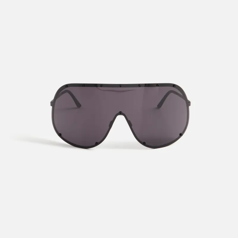 Rick Owens Shield Sunglasses - Black Temple / Black Lens sold by Kith
