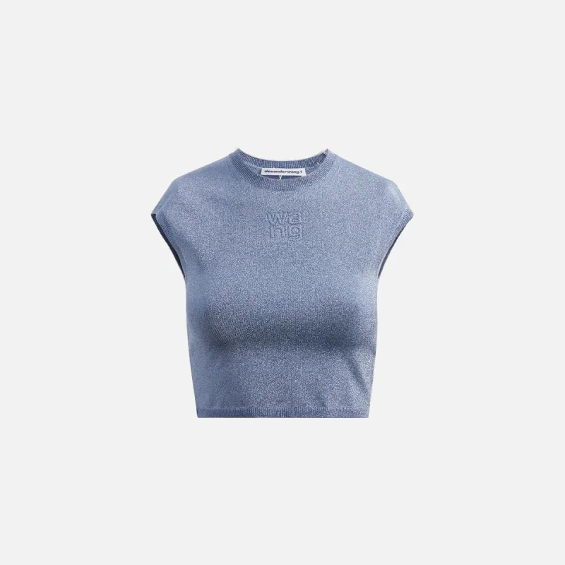 T by Alexander Wang Cap Sleeve Tee with Embossed Logo - Ariel Blue sold by Kith
