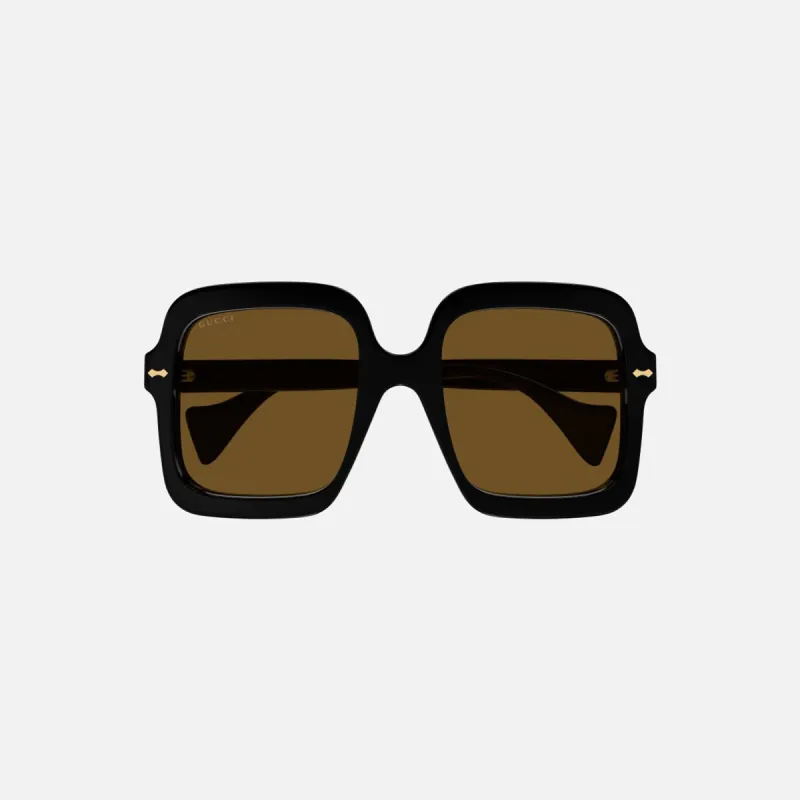 Gucci XL Square Acetate Frame Sunglasses - Black / Brown sold by Kith