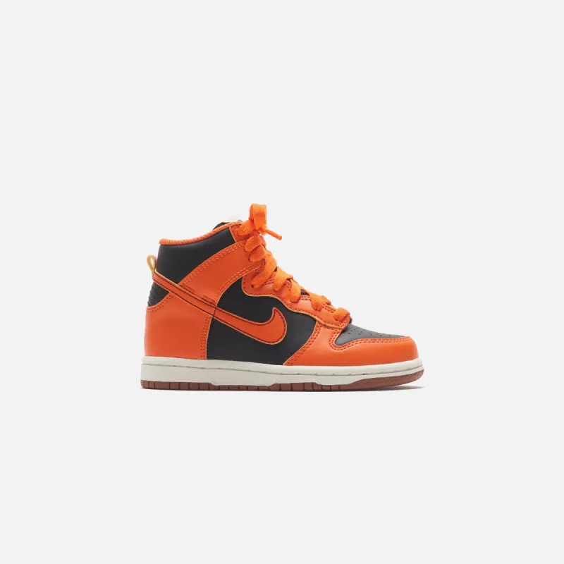 Nike Dunk High -Black / Yellow Strike / Summit White / Safety Orange sold by Kith
