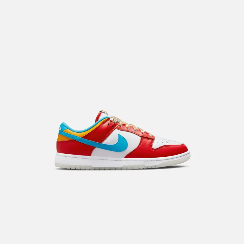 Nike & LeBron James x Fruity Pebbles Dunk Low QS - Habanero Red / Laser Blue / White sold by Kith