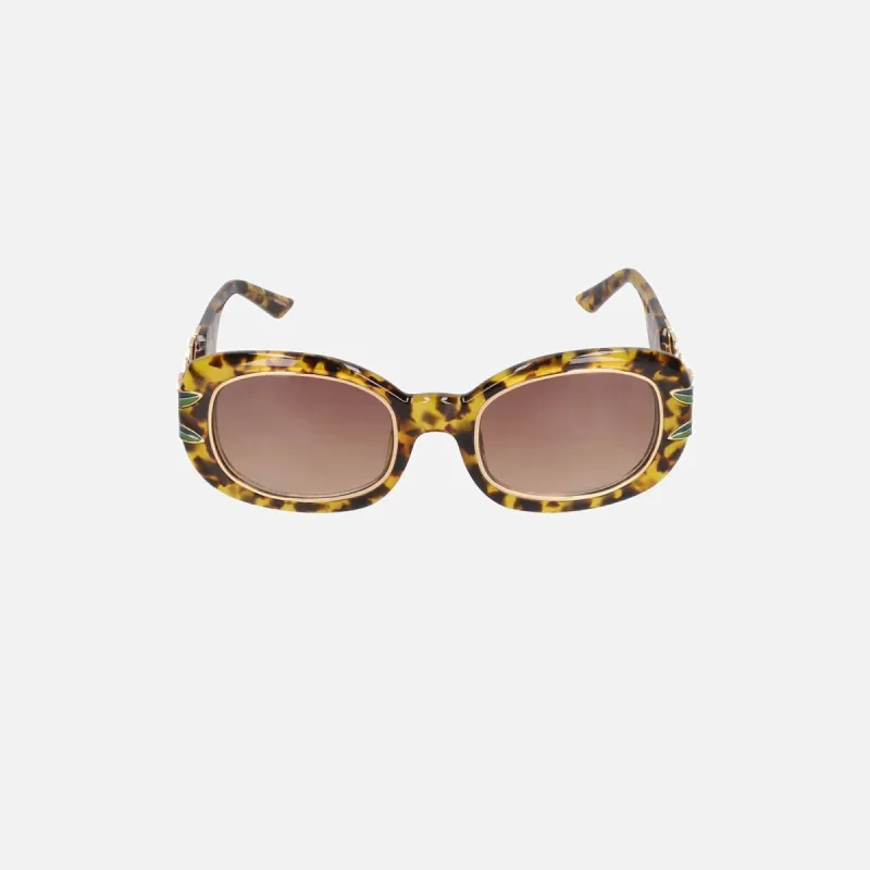 Casablanca Acetate & Metal Oval Sunglasses with Laurel Detail - Tortoise Shell / Brown sold by Kith