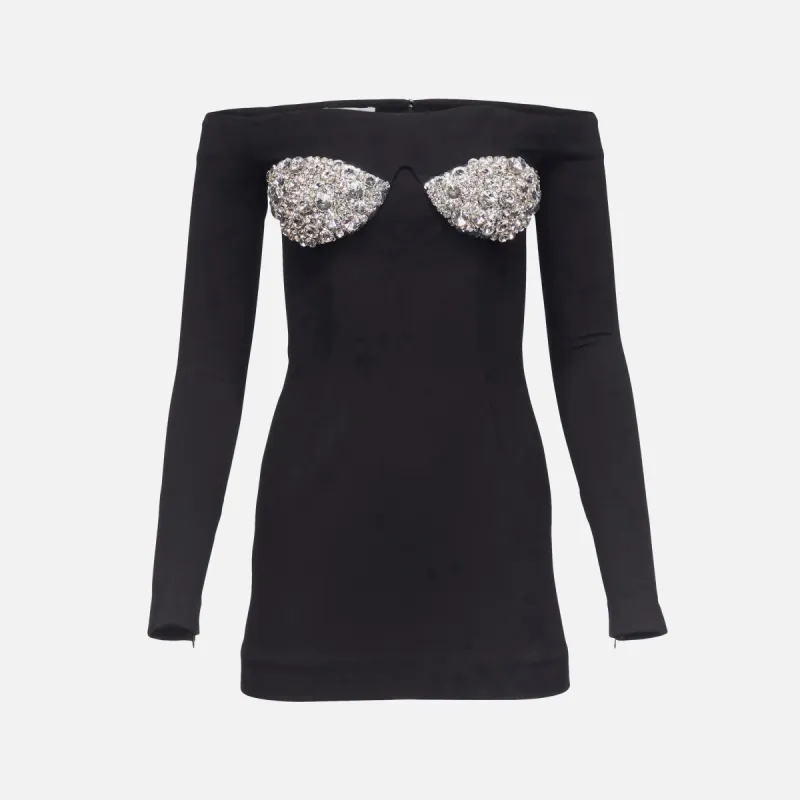 Area Off-Shoulder Crystal Cut Mini Dress - Black sold by Kith