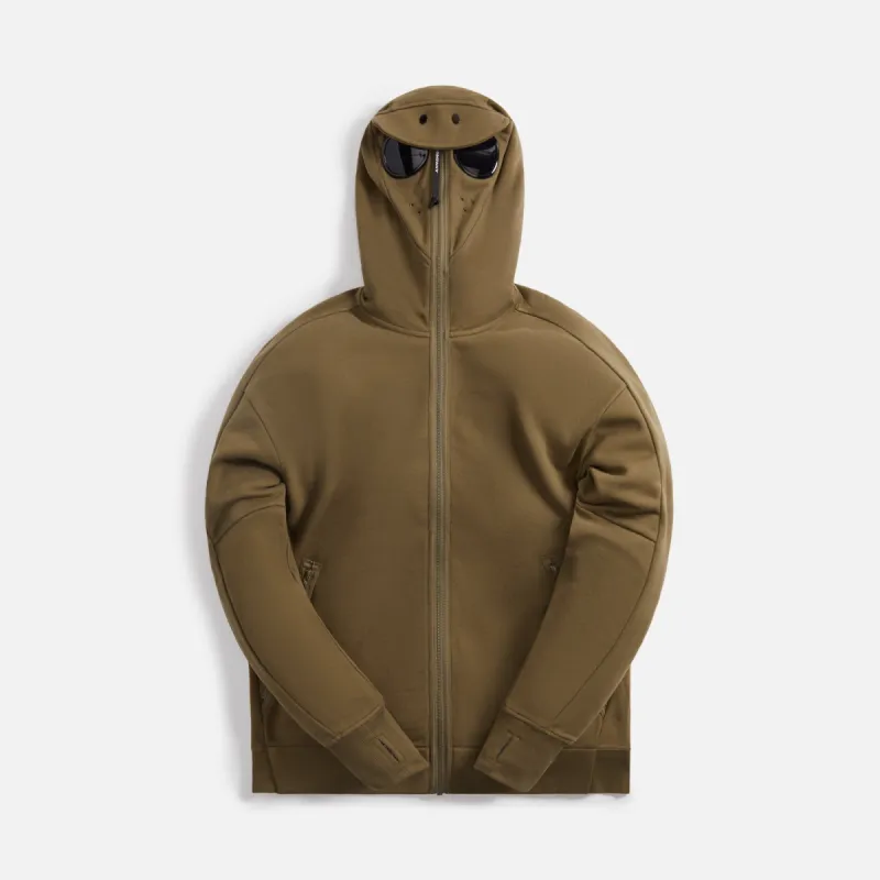 CP Company Diagonal Raised Fleece Explorer Goggle Hoodie - Khaki sold by Kith