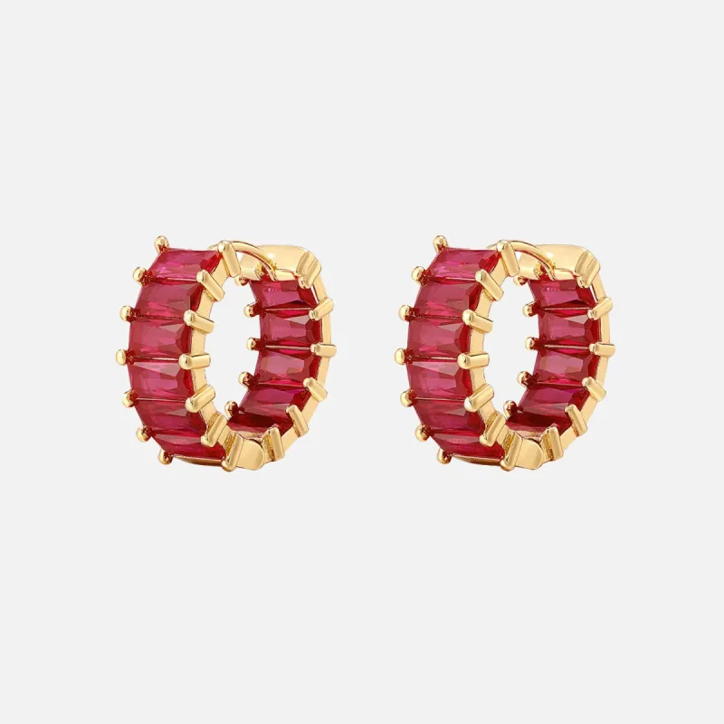 Luv AJ Emerald Ballier Huggie Hoop Earrings - Ruby Red / Gold sold by Kith