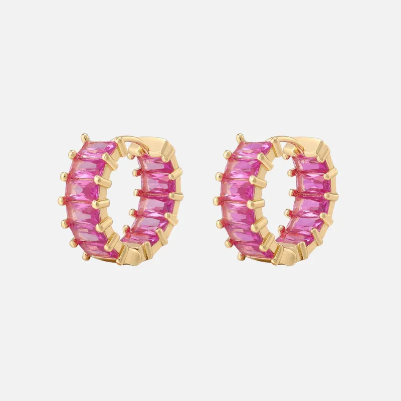 Luv AJ Emerald Ballier Huggie Hoop Earrings - Pink / Gold sold by Kith