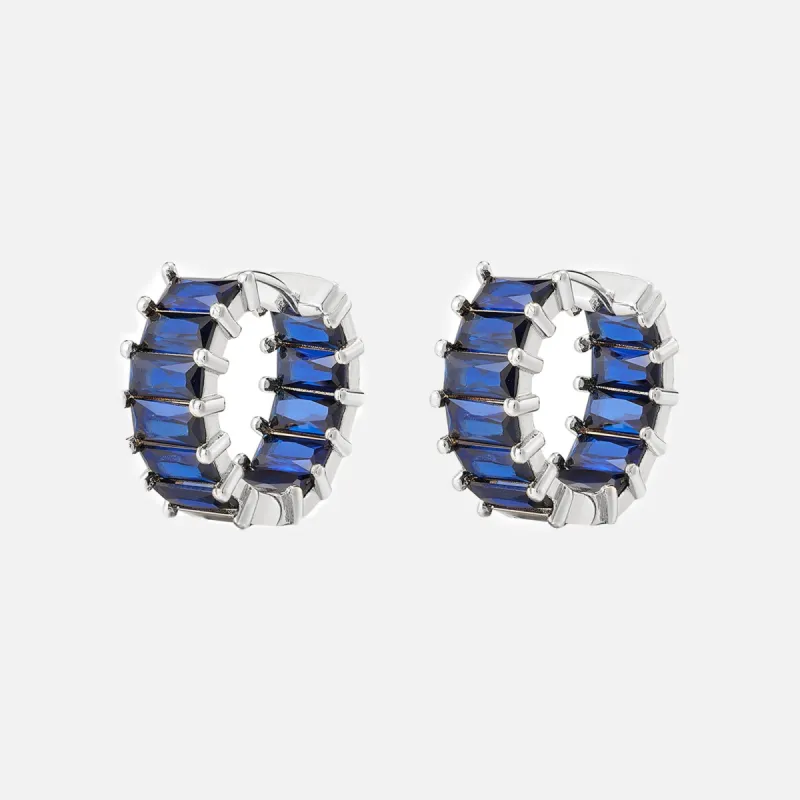 Luv AJ Emerald Ballier Huggie Hoop Earrings - Blue Sapphire / Silver sold by Kith