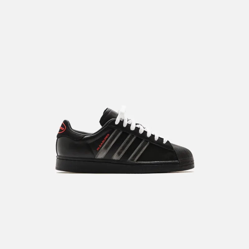 adidas x Pleasures Superstar - Core Black / Red sold by Kith
