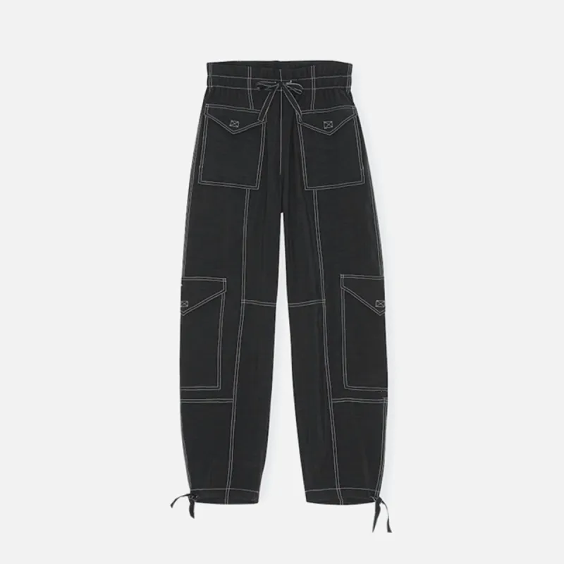 Ganni Light Slub High Waist Pocket Pants - Black made by Ganni