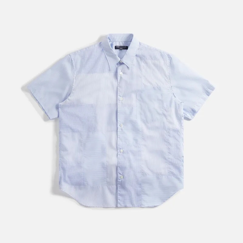 Comme des Garçons Homme Cotton Stripe Check Mix Garment Washed Shirt - Blue sold by Kith
