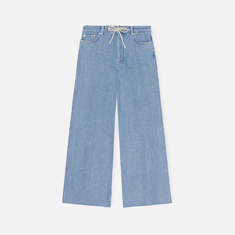 Ganni Heavy Denim Wide Drawstring Jeans - Light Blue Stone sold by Kith