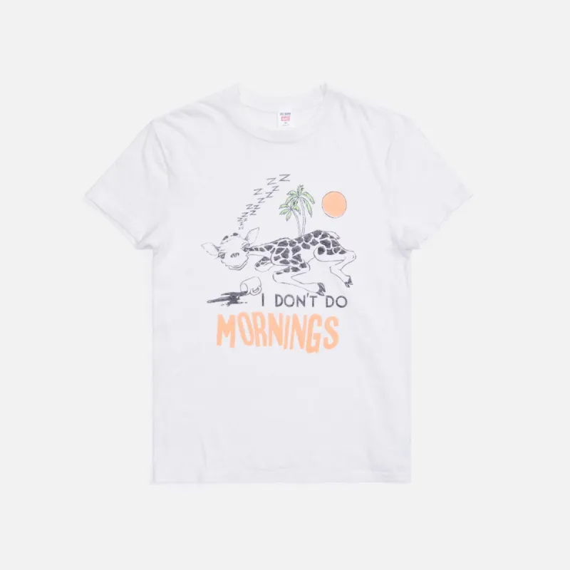 ReDone 70s Loose Tee I Don't Do Mornings - White sold by Kith