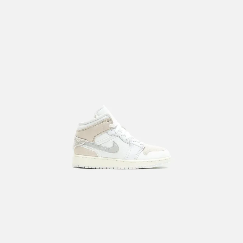 Nike GS Air Jordan 1 Mid SE - Craft White / Light Orewood Brown / Tech Grey / Sail sold by Kith
