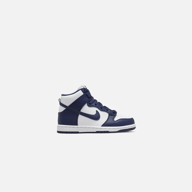 Nike Pre-School Dunk High - White / Midnight Navy / Total Orange sold by Kith