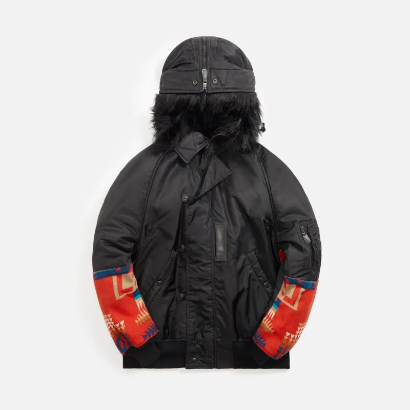 Junya Watanabe Man x Pendleton Nylon Jacquard Jacket - Black / Red / Blue sold by Kith