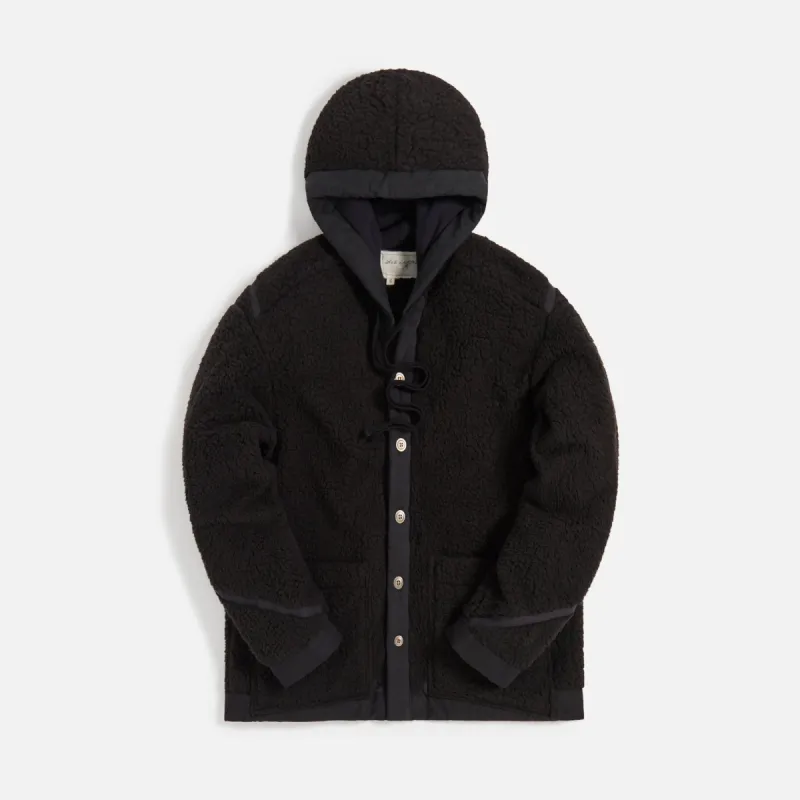 Greg Lauren Sherpa Hooded Boxy Jacket - Black sold by Kith