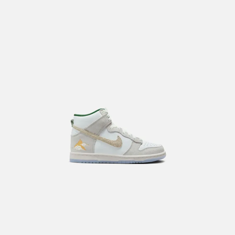 Nike GS Dunk Hi PRM GM - Summit White / Desert Ore / Light Bone / Evergreen sold by Kith